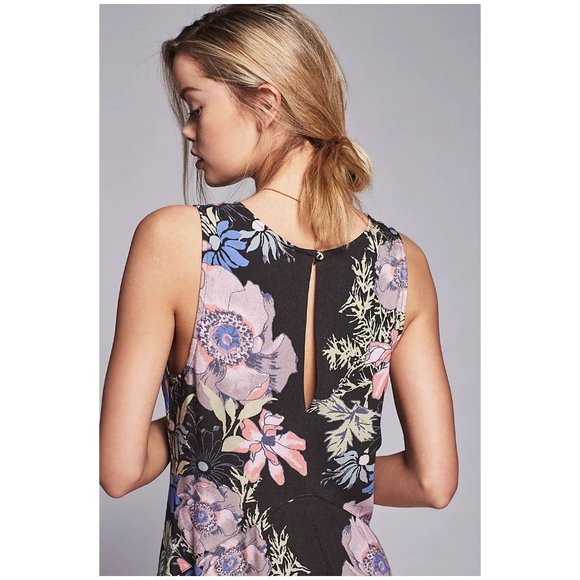 097 FREE PEOPLE Back Yard Party Printed Tunic Mini Dress Black Floral sz S - Picture 4 of 12